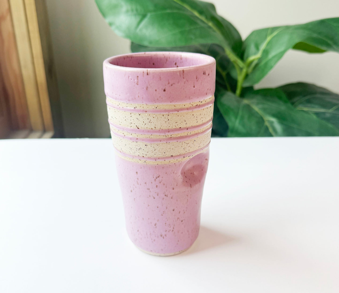 Purple Stripe Thumb Cup